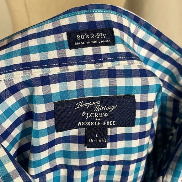 J. Crew Thompson Shirtings Collection Teal Blue White Plaid Button Down Size L - Picture 5 of 7